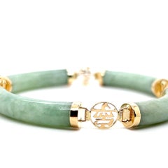 Vintage 14 Karat Yellow Gold Dyed Jade Chinese Symbol Link Bracelet