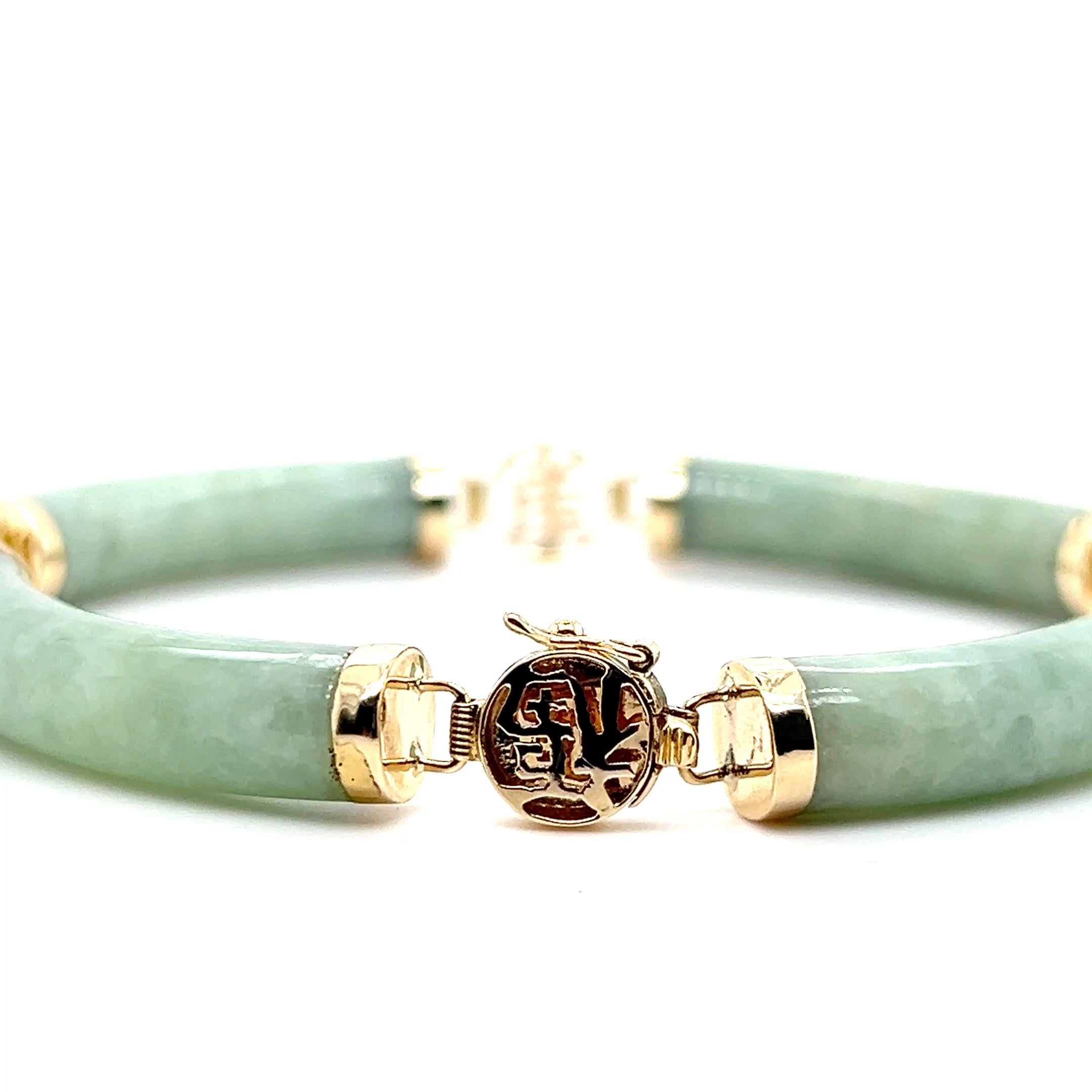Vintage 14 Karat Gelbgold gefärbte Jade Chinesisches Symbol Link Armband im Zustand „Gut“ im Angebot in Towson, MD