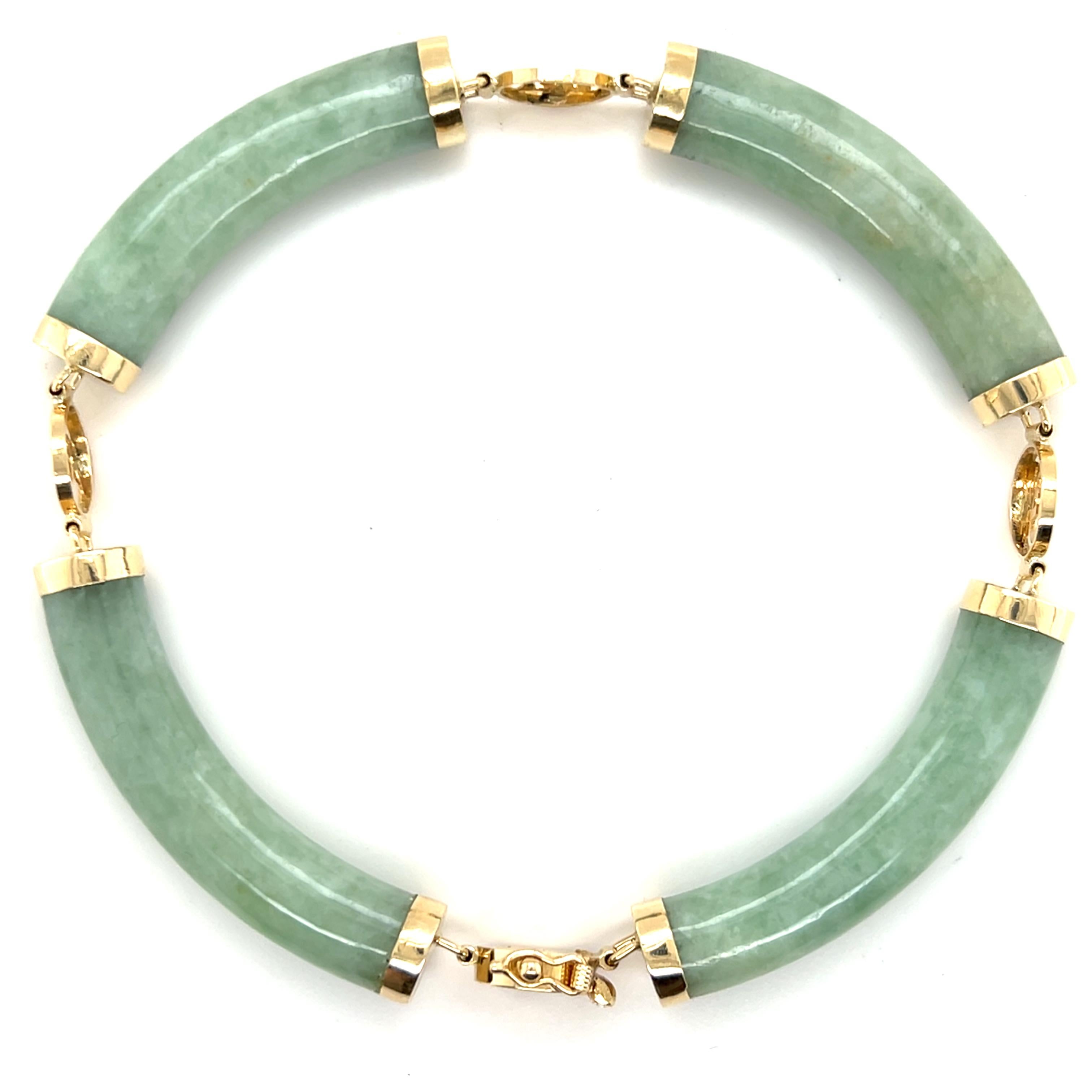 Vintage 14 Karat Gelbgold gefärbte Jade Chinesisches Symbol Link Armband für Damen oder Herren im Angebot