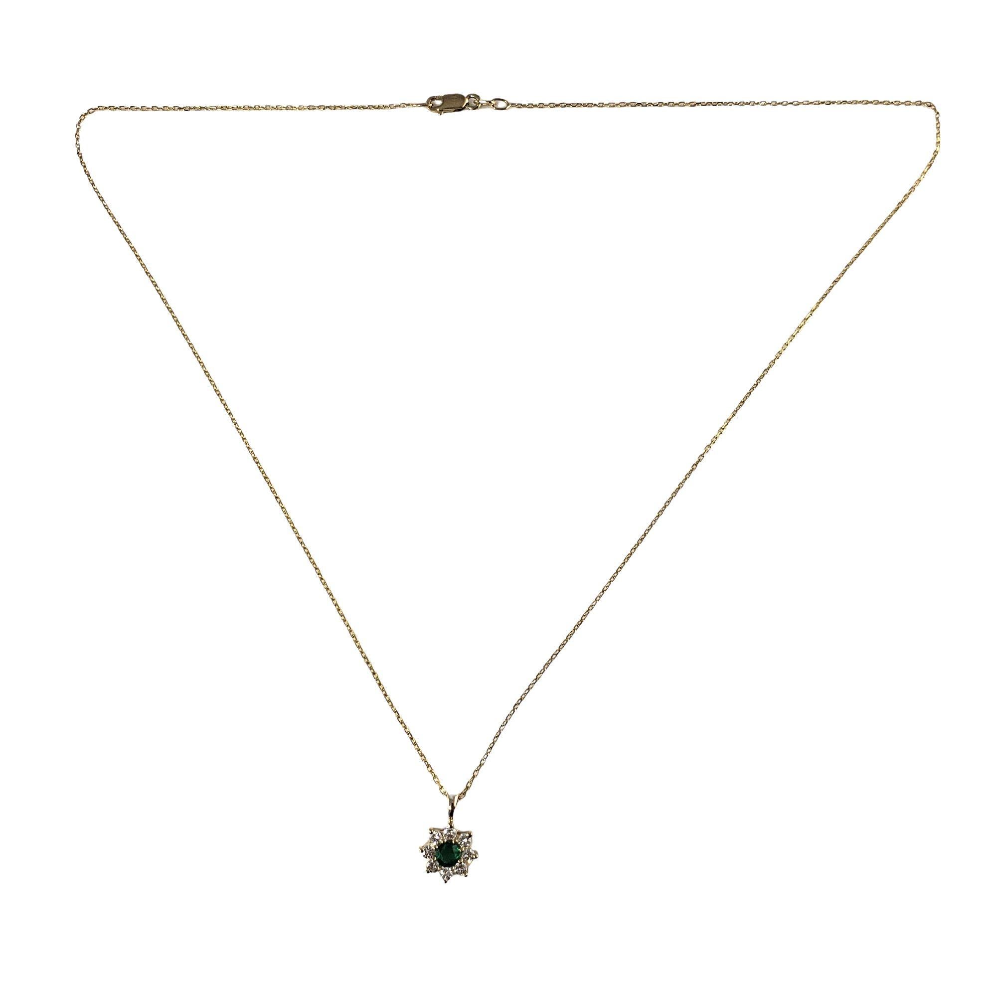 Women's Vintage 14 Karat Yellow Gold Emerald and Diamond Pendant Necklace #20422 For Sale