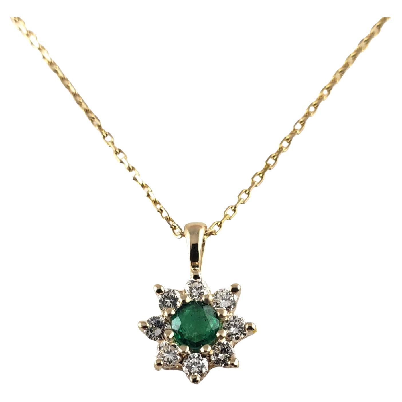 Vintage 14 Karat Yellow Gold Emerald and Diamond Pendant Necklace #20422