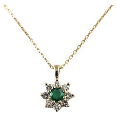 Vintage 14 Karat Yellow Gold Emerald and Diamond Pendant Necklace #20422