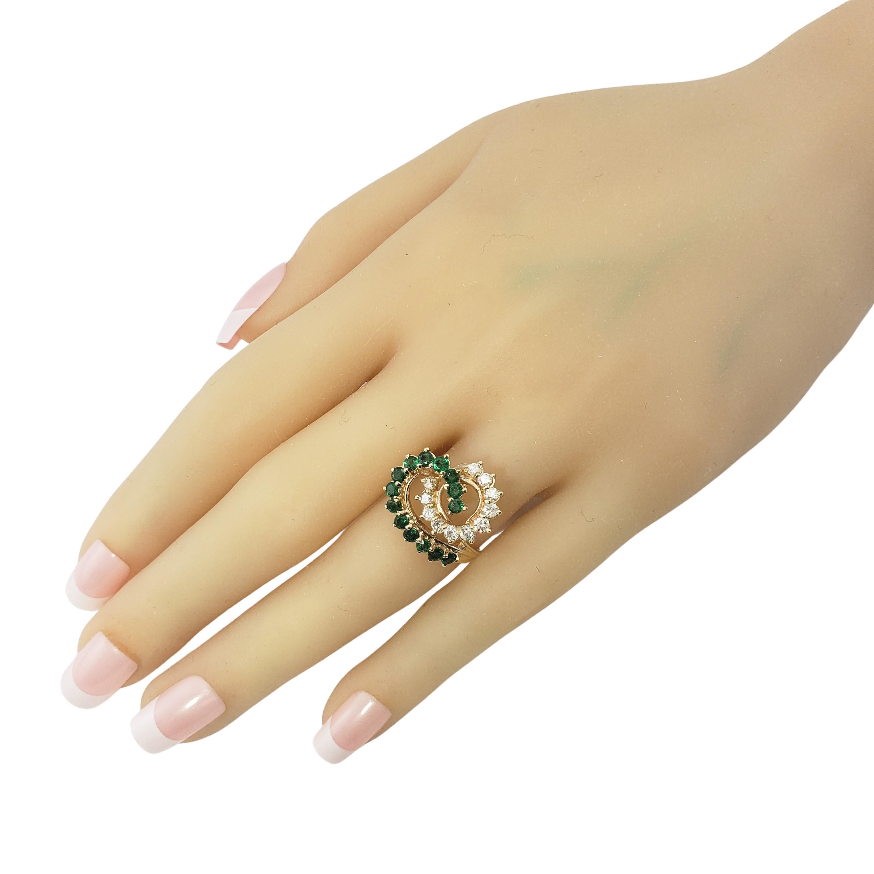 14 Karat Yellow Gold Natural Emerald and Diamond Ring For Sale 2