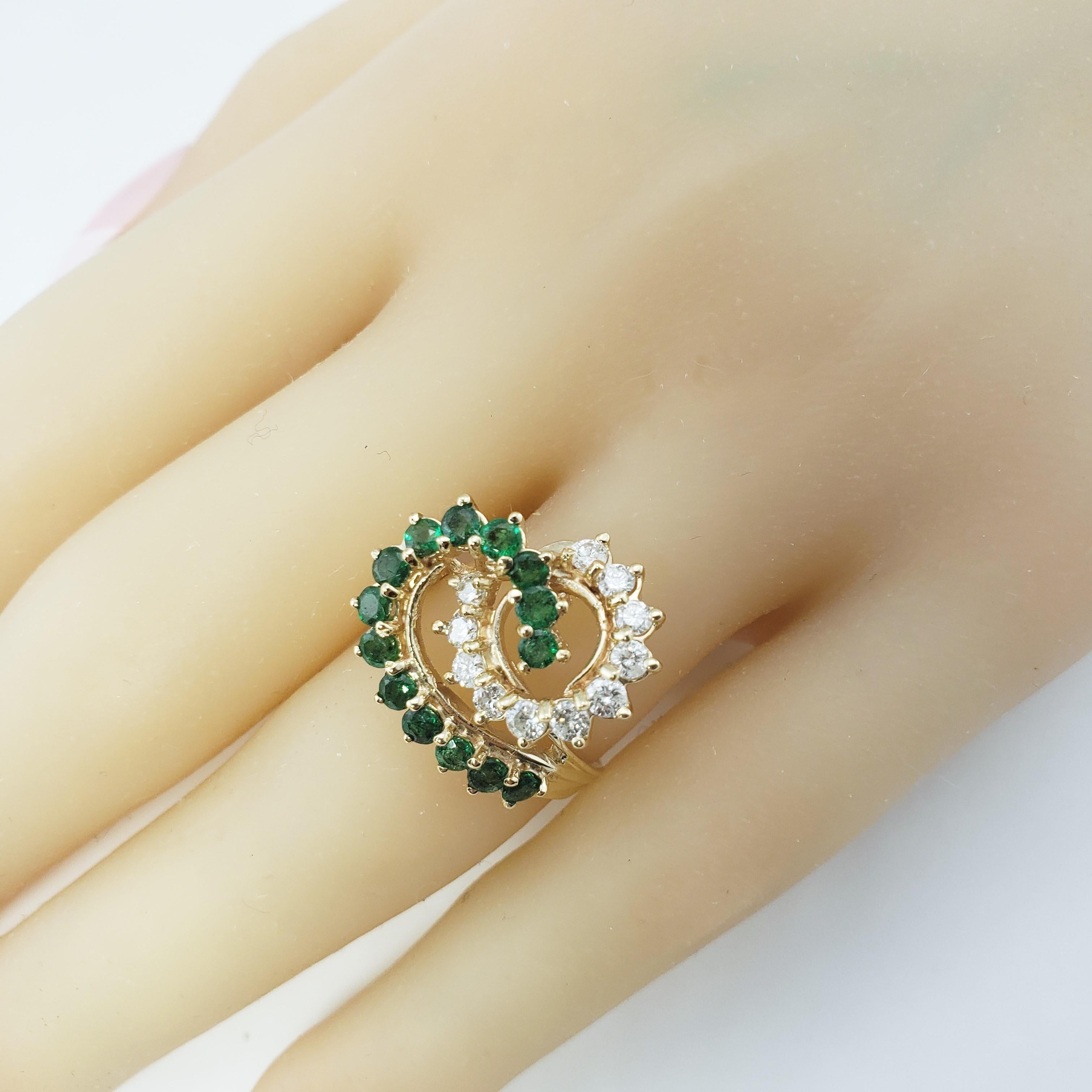 14 Karat Yellow Gold Natural Emerald and Diamond Ring For Sale 3