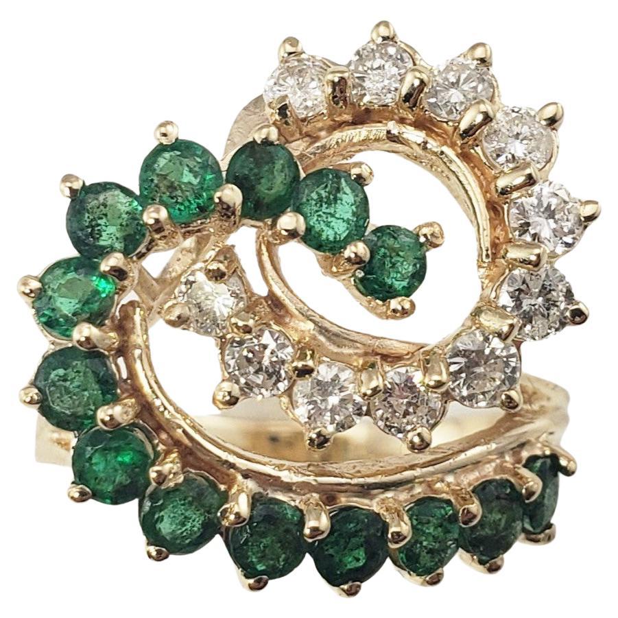14 Karat Yellow Gold Natural Emerald and Diamond Ring For Sale