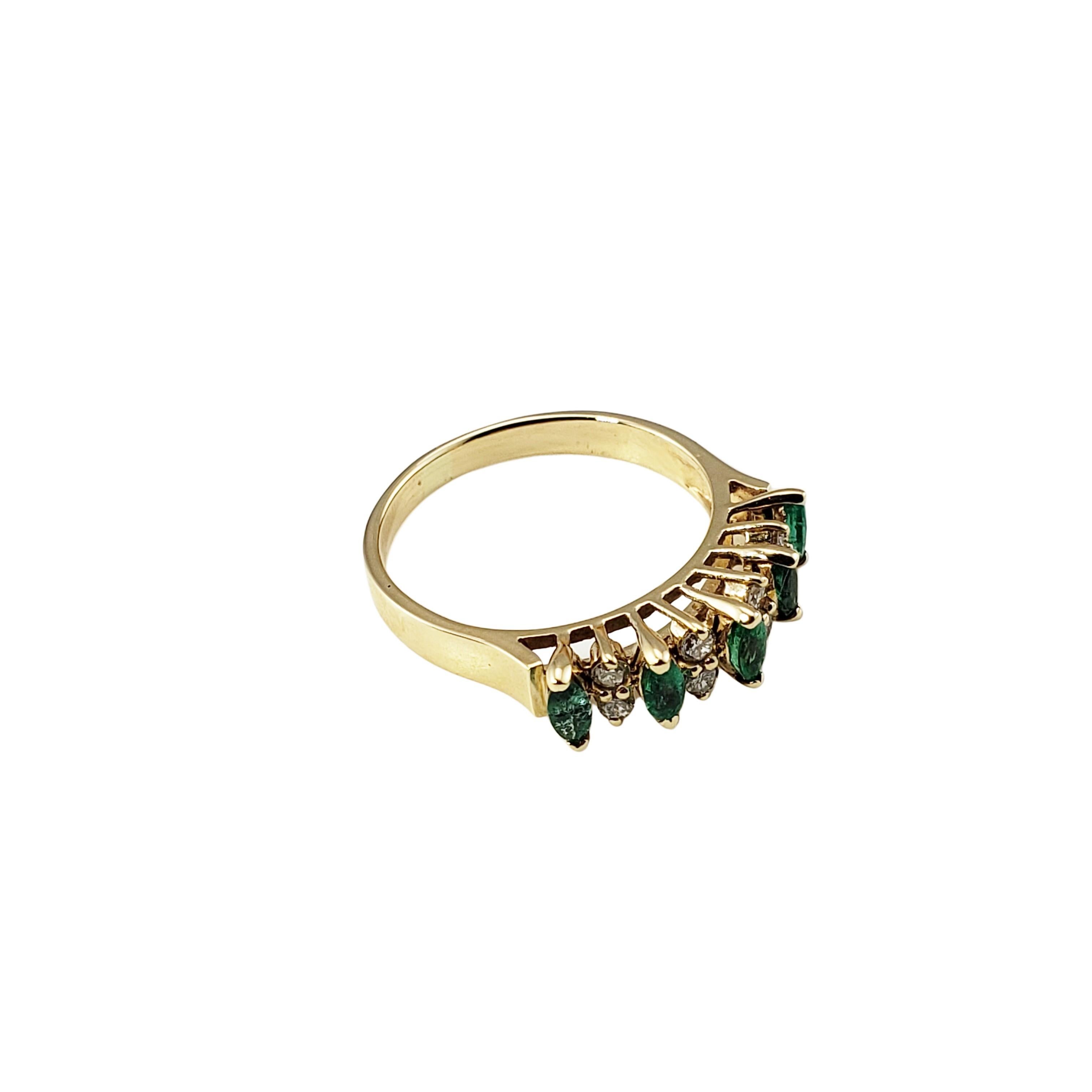 Marquise Cut 14 Karat Yellow Gold Emerald and Diamond Ring