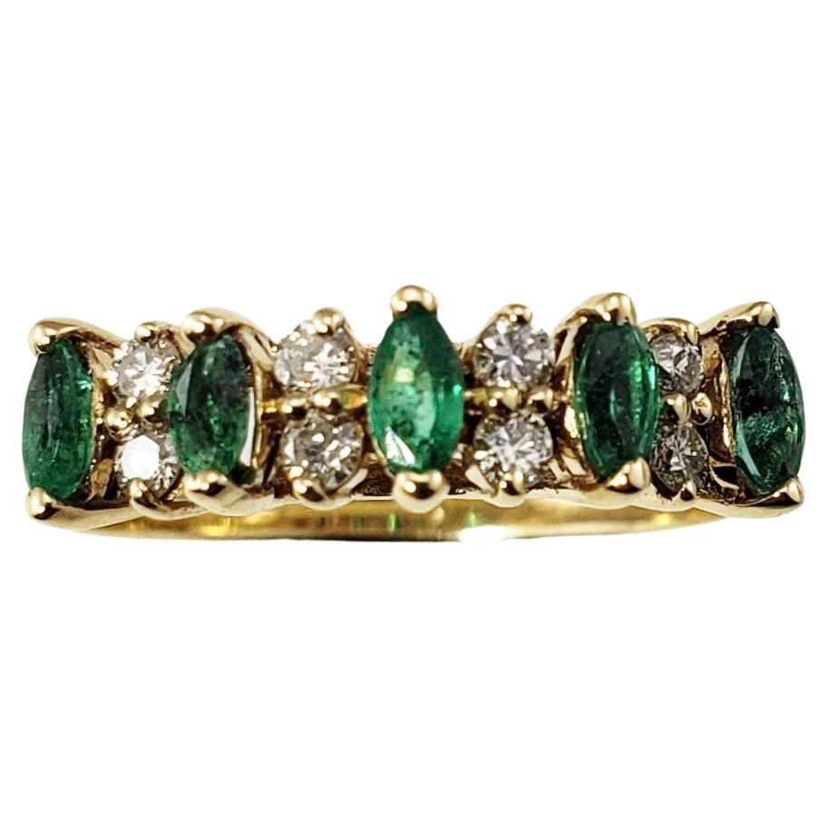 Vintage 14 Karat Yellow Gold Emerald and Diamond Ring