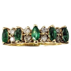 Antique 14 Karat Yellow Gold Emerald and Diamond Ring