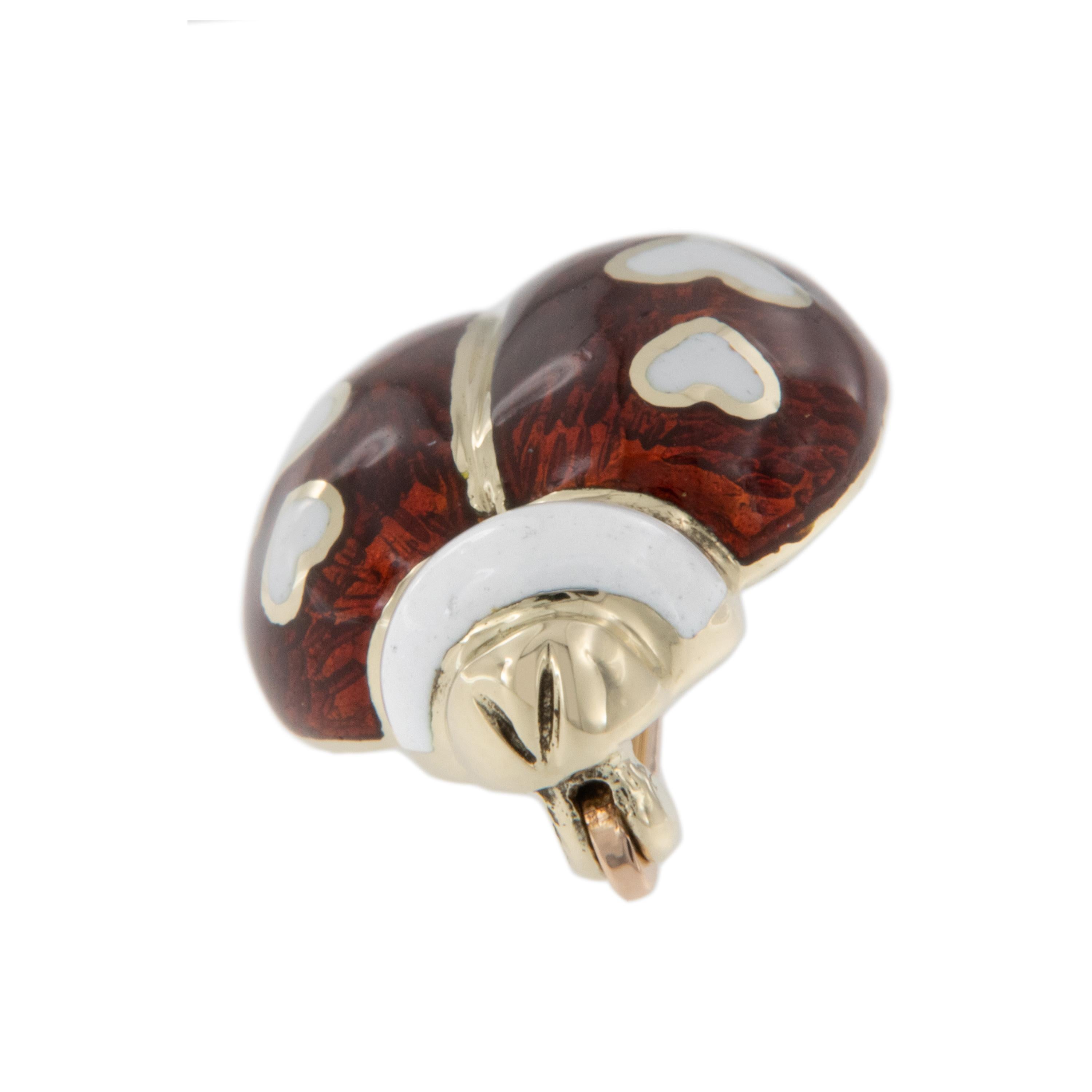 Looking adorable on your shoulder or lapel, this vintage 14 karat yellow gold ladybug pin with red & white enameling would be a great addition to your collection. Ladybugs symbolize talent, protection, healing, evolution, good fortune and grace