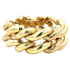 Bracelet vintage en or jaune 14 carats à maillons gourmette gravés, 95 grammes