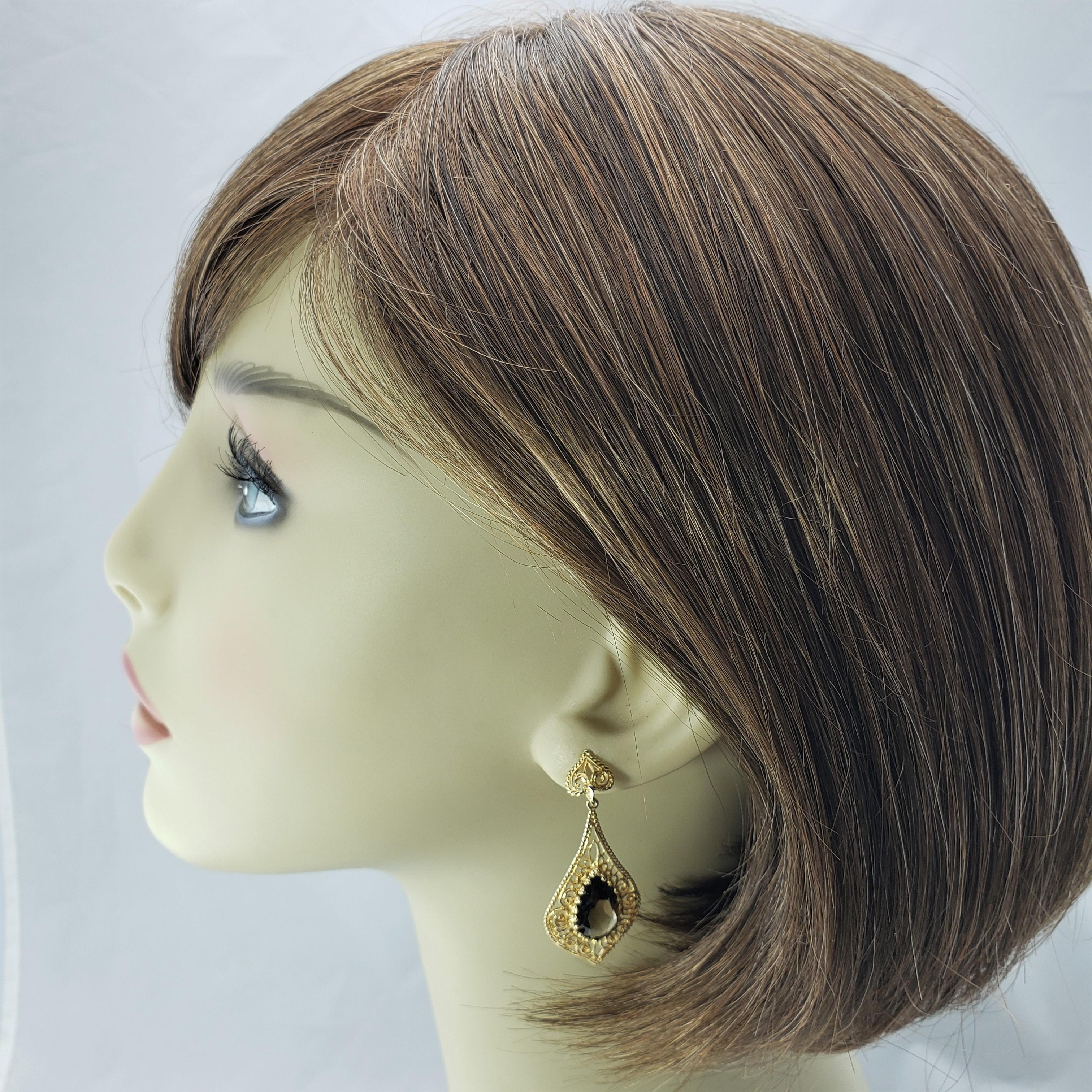 14 Karat Yellow Gold Filigree and Smokey Quartz Dangle Earrings 1