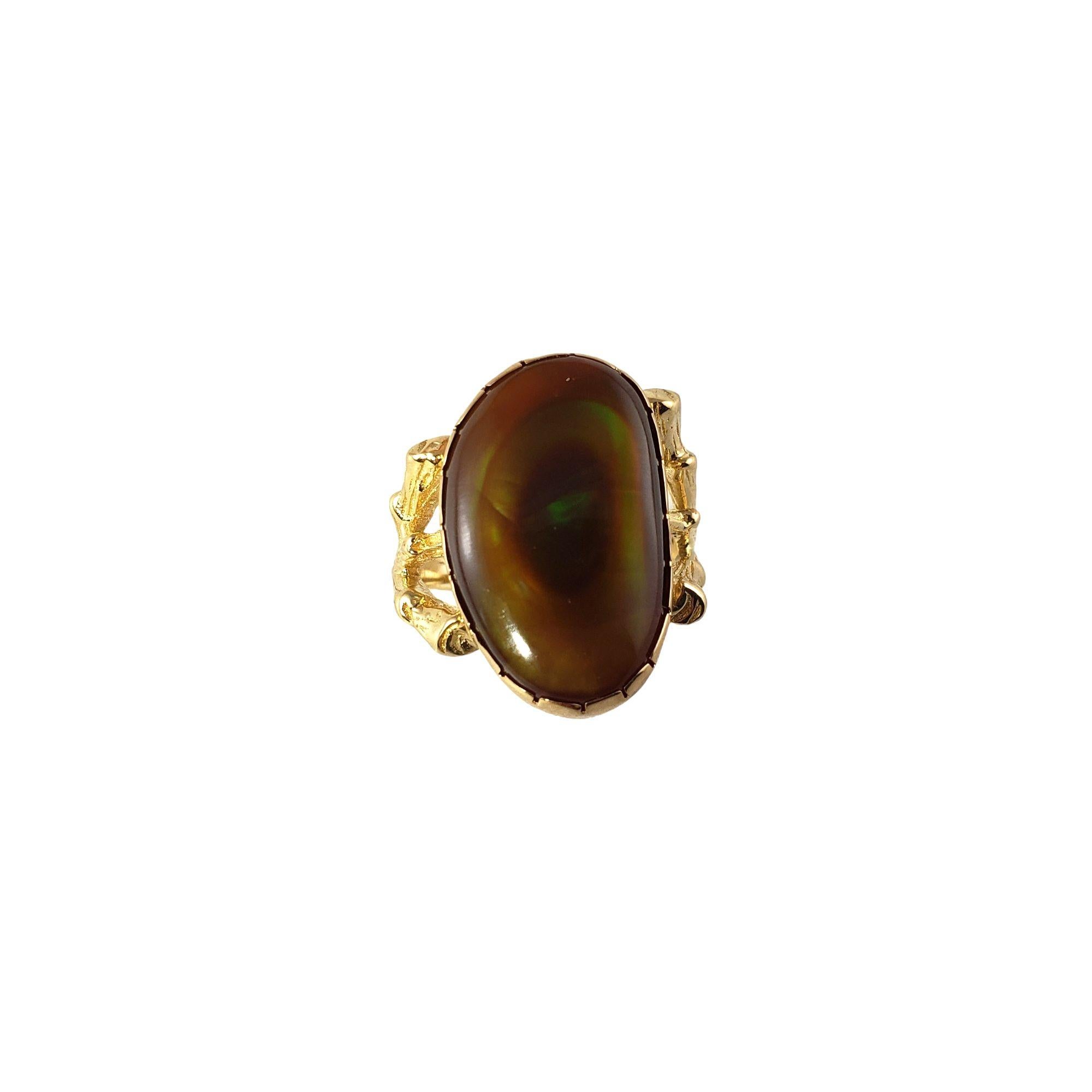 Vintage 14 Karat Yellow Gold Fire Agate Ring #13886 In Good Condition For Sale In Washington Depot, CT