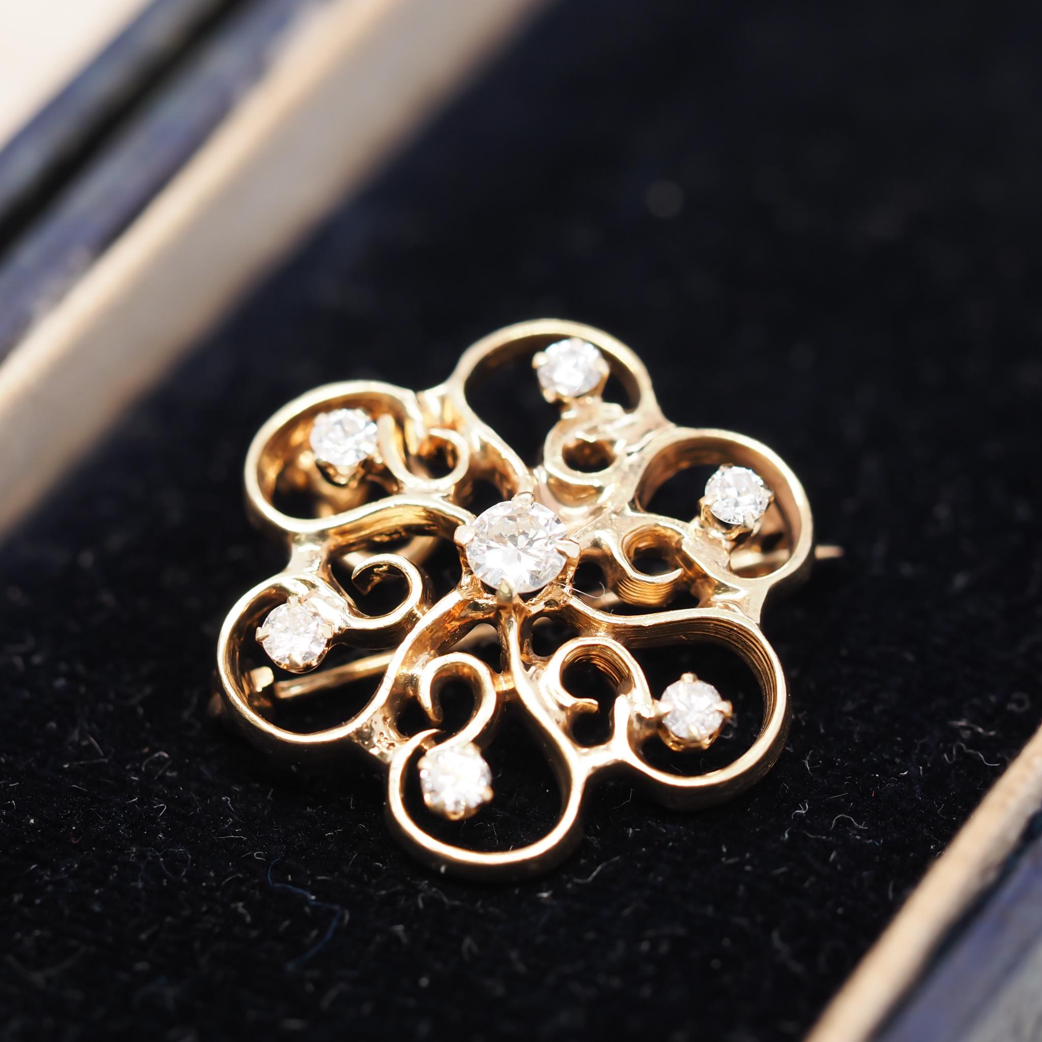 Vintage 14 Karat Yellow Gold Floral Diamond Pendant and Brooch In Good Condition For Sale In Atlanta, GA