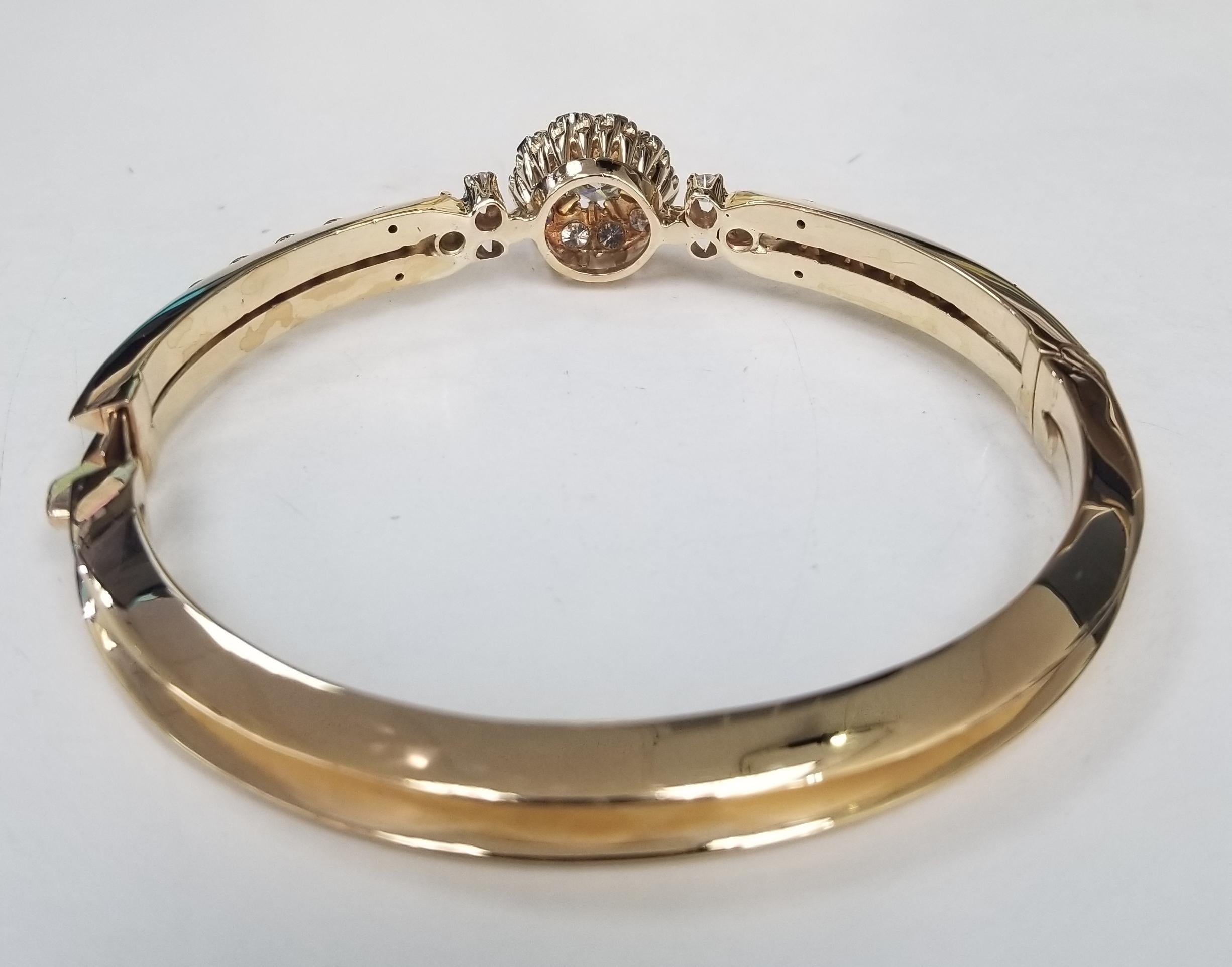 Contemporary Vintage 14 Karat Yellow Gold Handmade Diamond Bangle Bracelet For Sale