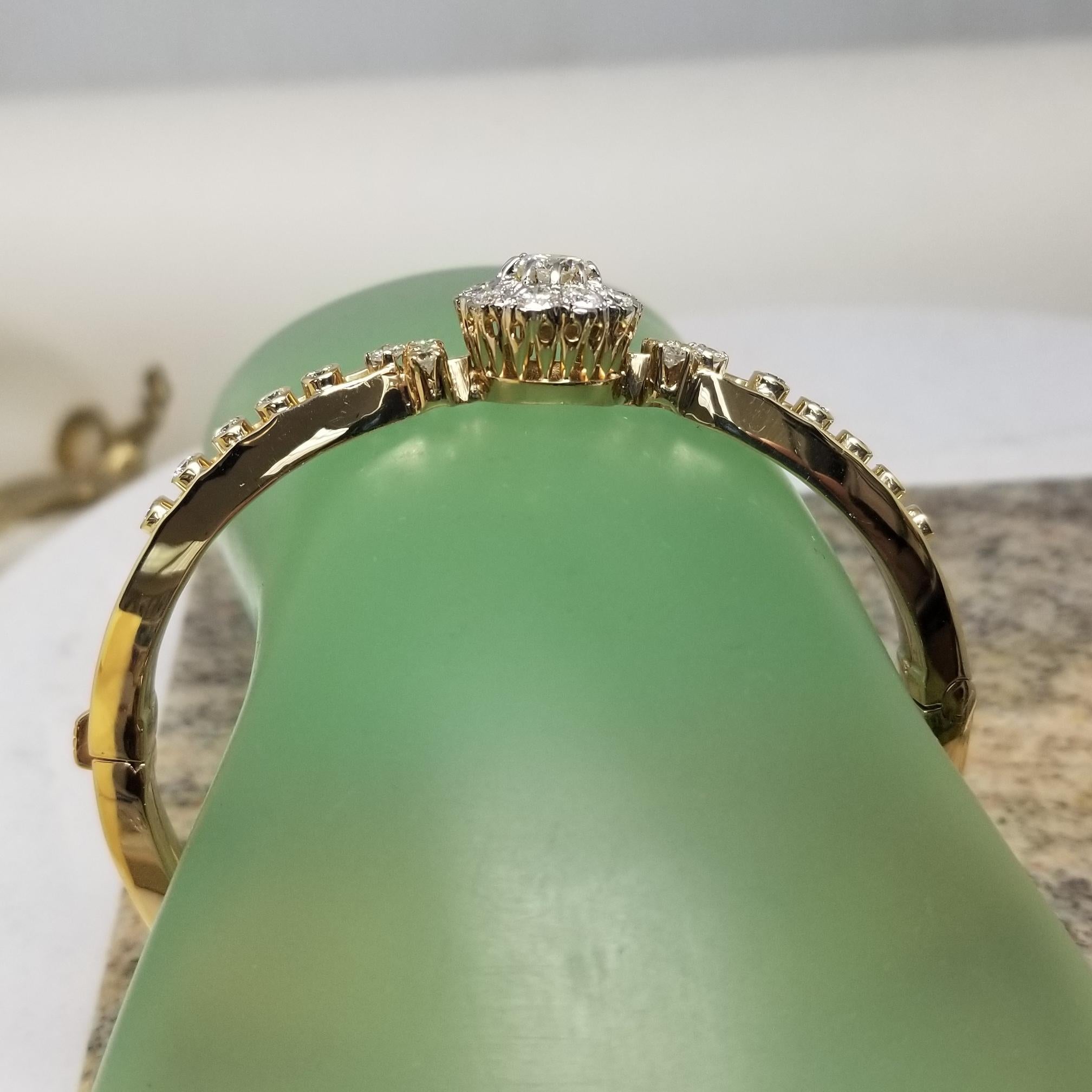 Vintage 14 Karat Yellow Gold Handmade Diamond Bangle Bracelet For Sale 2