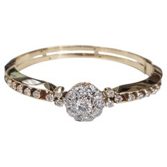Bracelet jonc vintage fait main en or jaune 14 carats et diamants