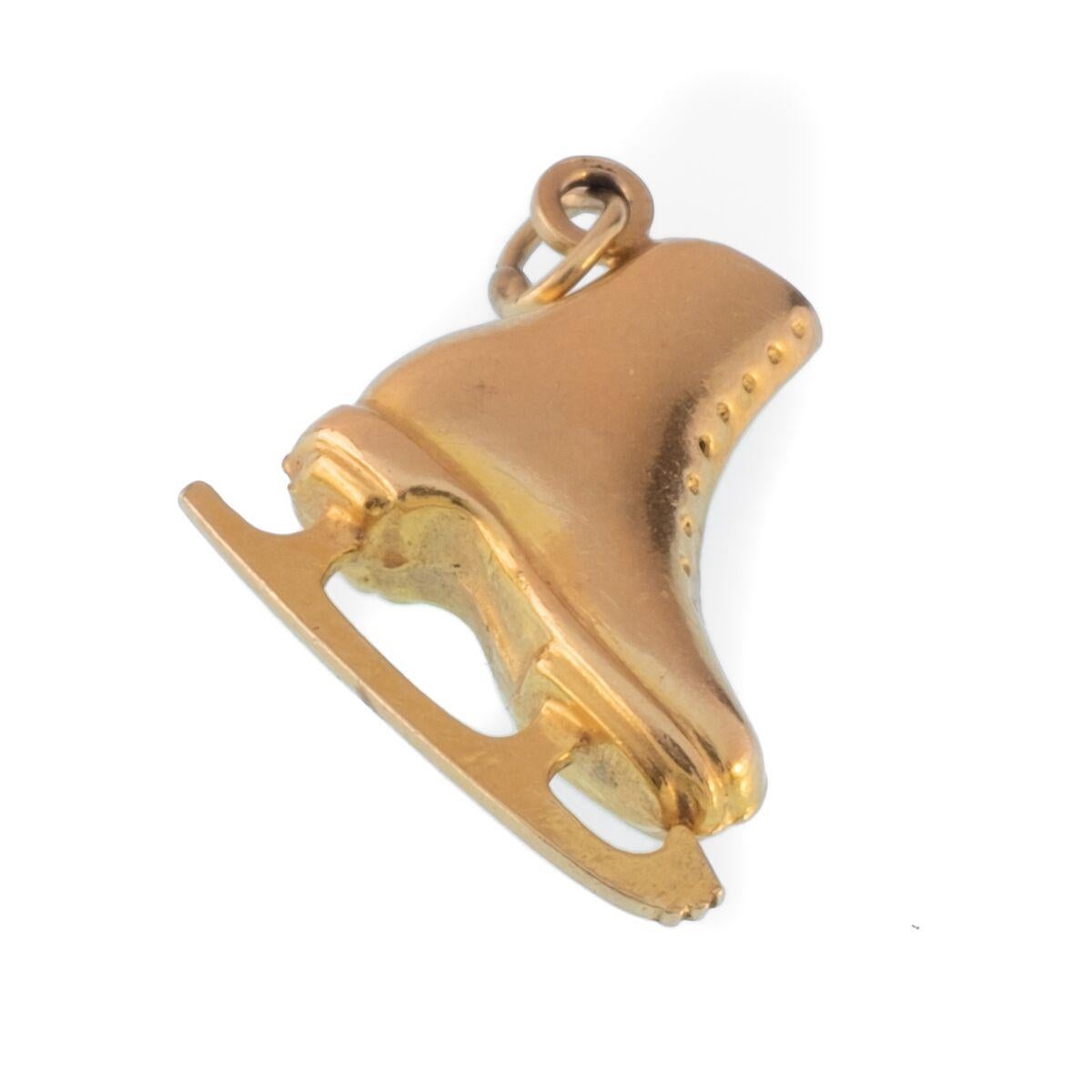 Vintage 14 Karat Yellow Gold Ice Skate Charm In Excellent Condition In New York, NY