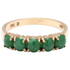 Vintage 14 Karat Yellow Gold Jade 5 Stone Stackable Band Ring