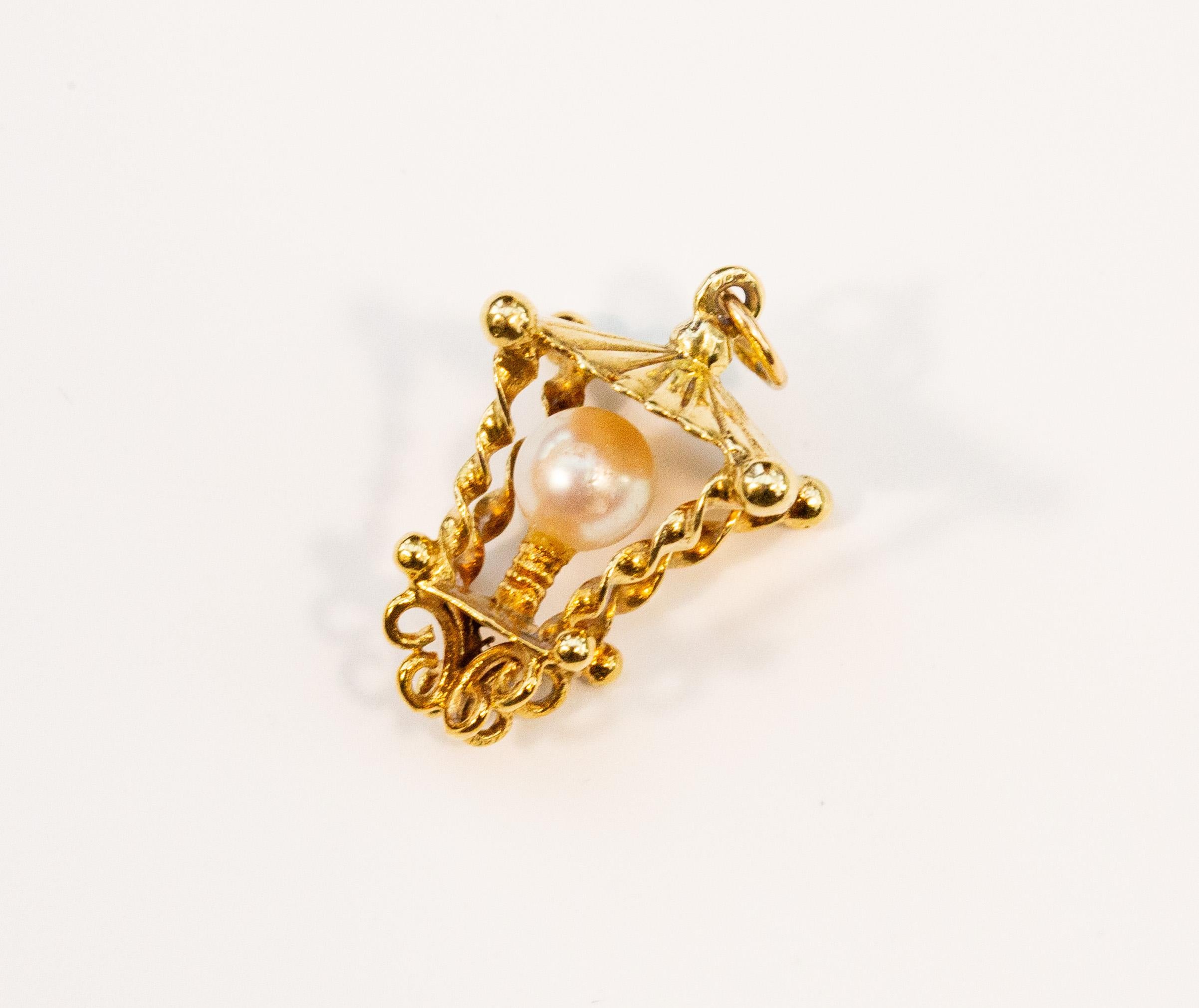 Lanterne vintage en or jaune 14 carats Bon état - En vente à Arnhem, NL