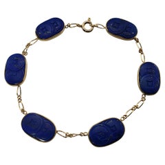 Vintage 14 Karat Yellow Gold Lapis Lazuli Scarab Bracelet
