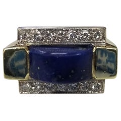 Vintage 14 Karat Yellow Gold lapiz lazuli and Diamond Ring
