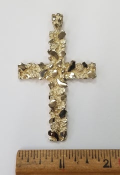 Vintage 14 Karat Yellow Gold Large "Nugget" Cross