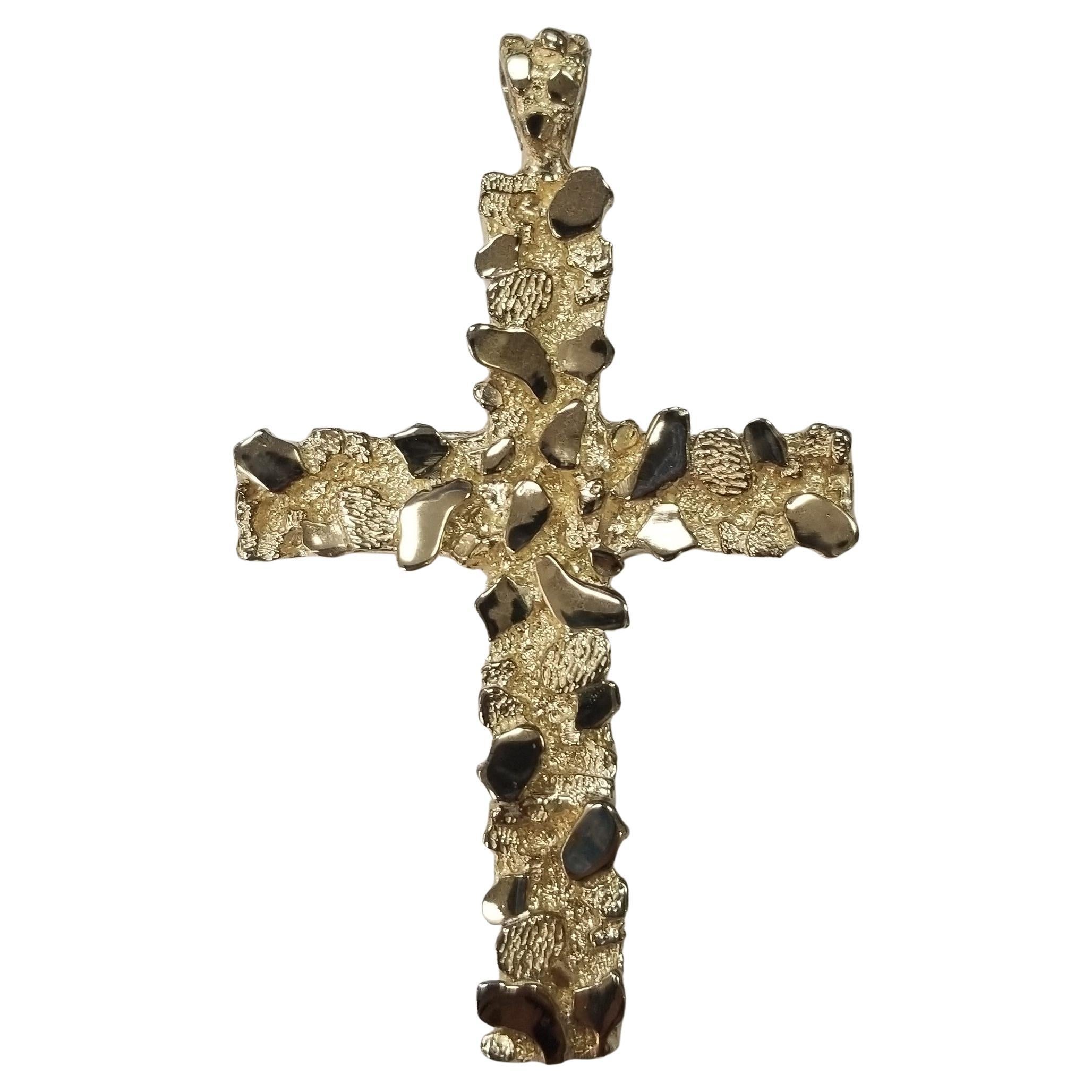 Vintage 14 Karat Yellow Gold Large "Nugget" Cross
