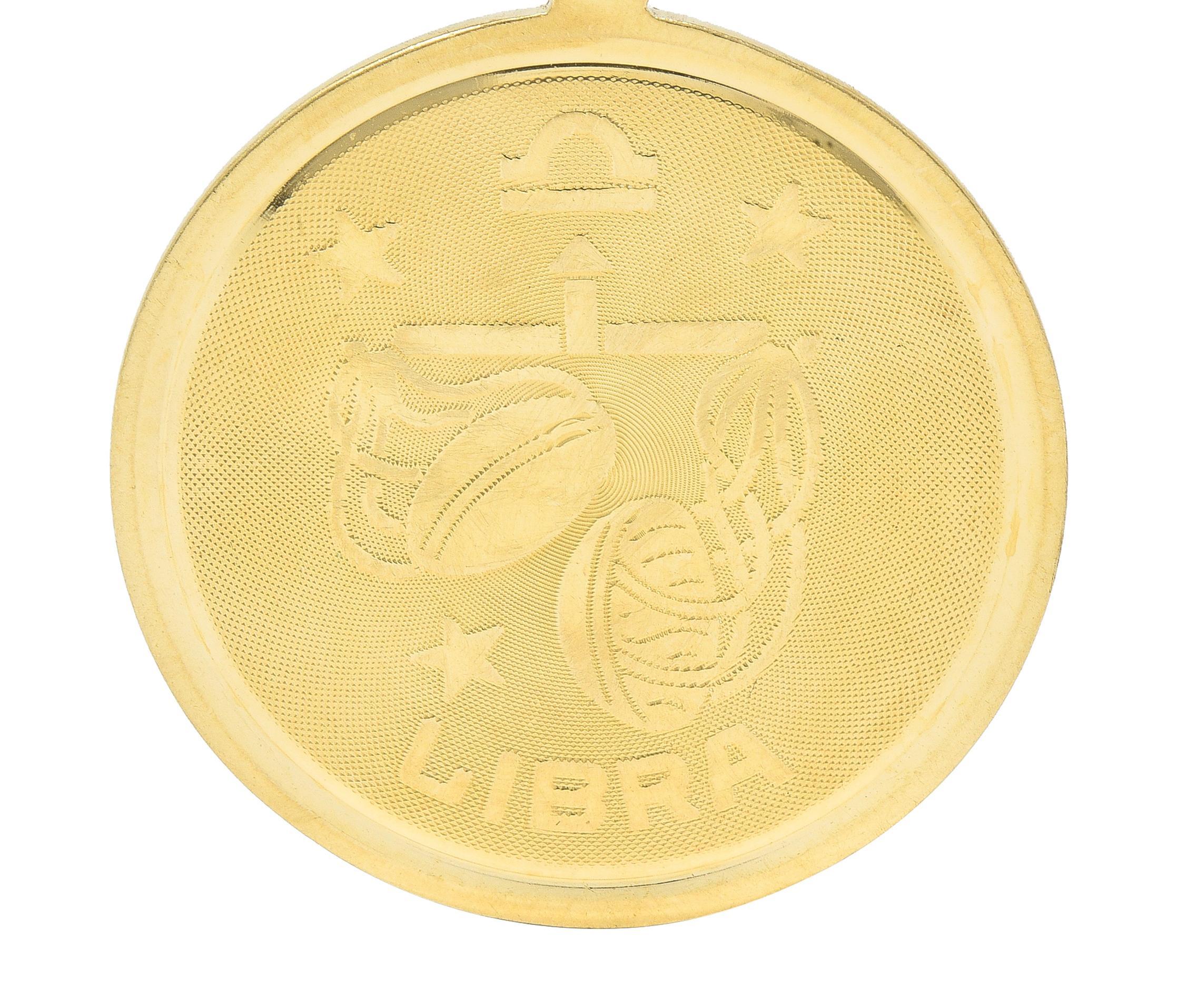 Women's or Men's Vintage 14 Karat Yellow Gold Libra Zodiac Medallion Pendant Charm