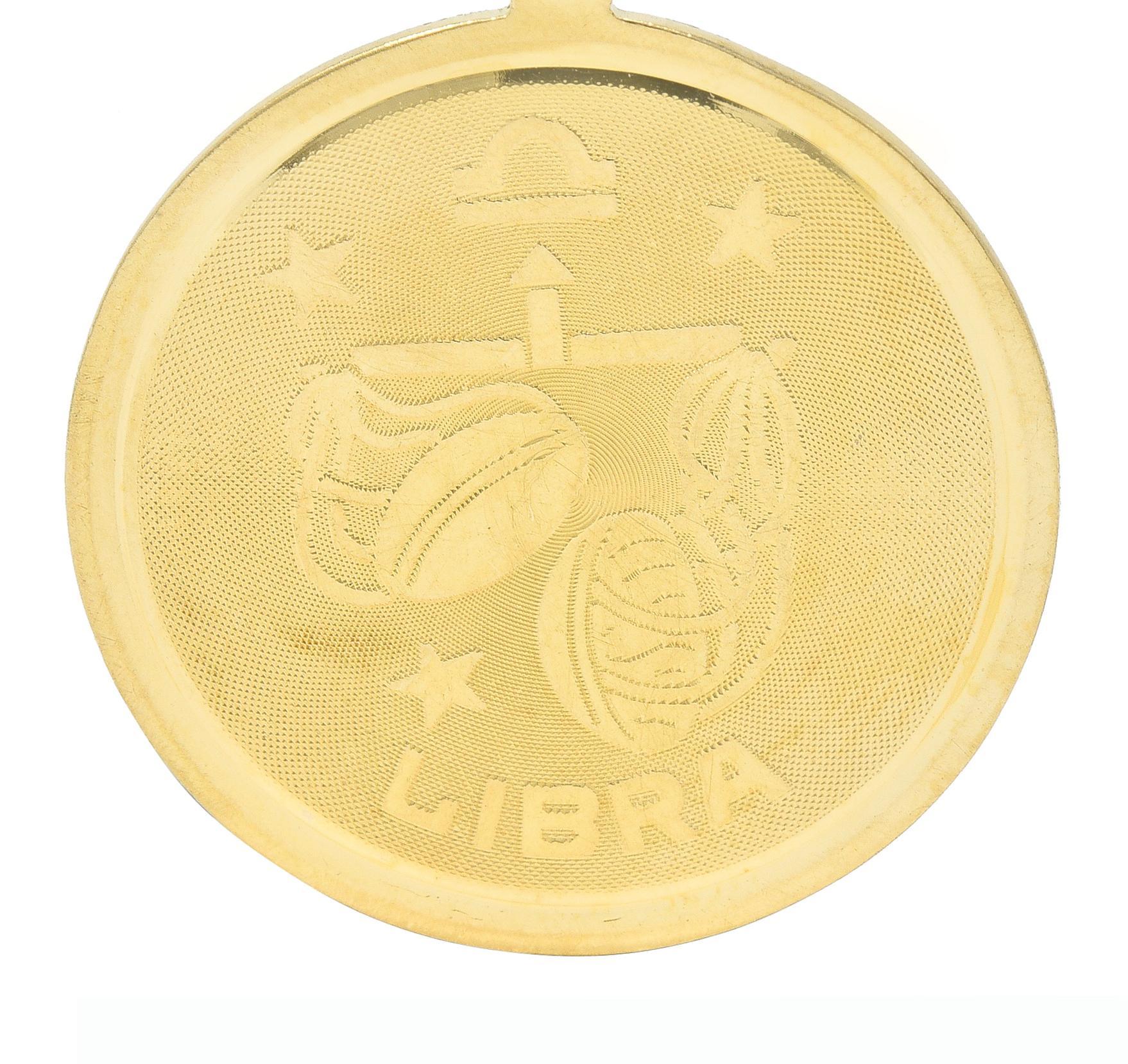 Vintage 14 Karat Yellow Gold Libra Zodiac Medallion Pendant Charm 1