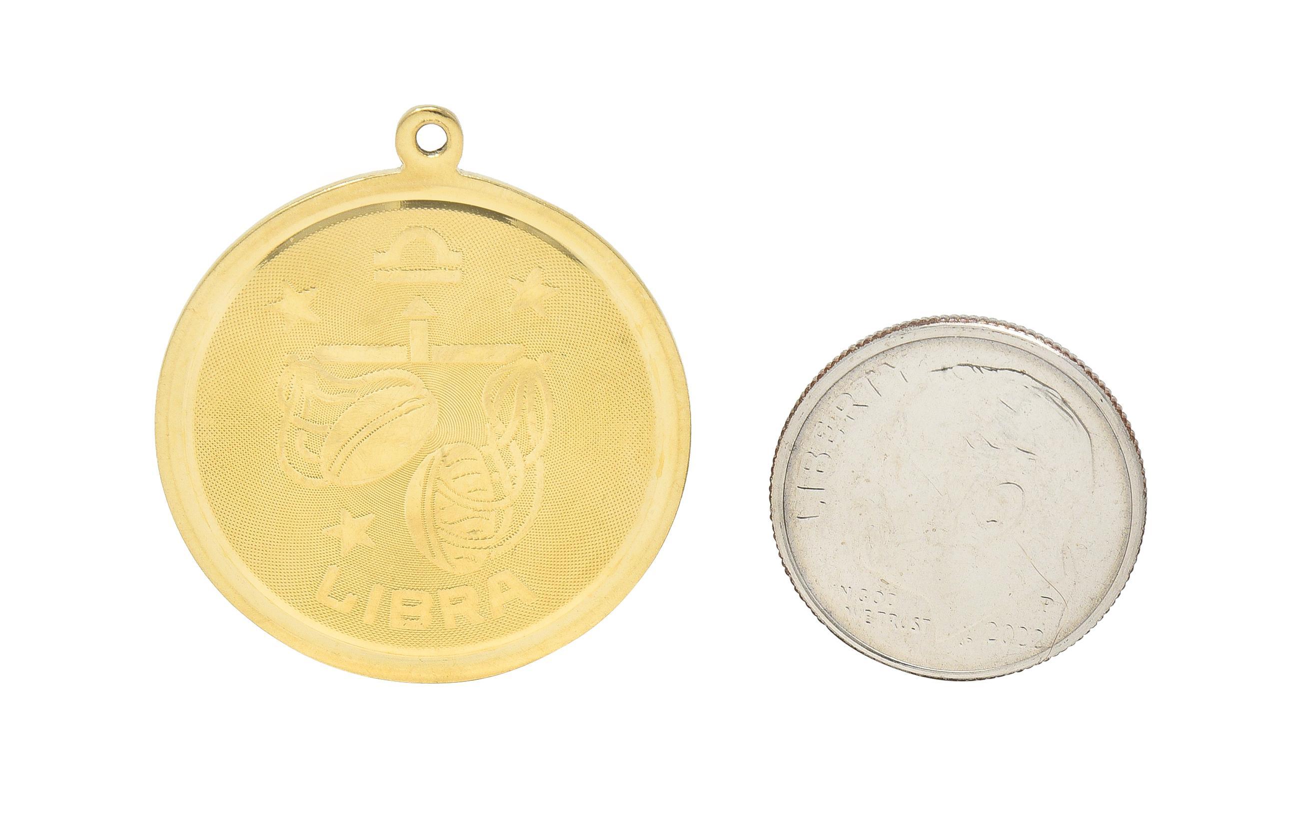 Vintage 14 Karat Yellow Gold Libra Zodiac Medallion Pendant Charm 1