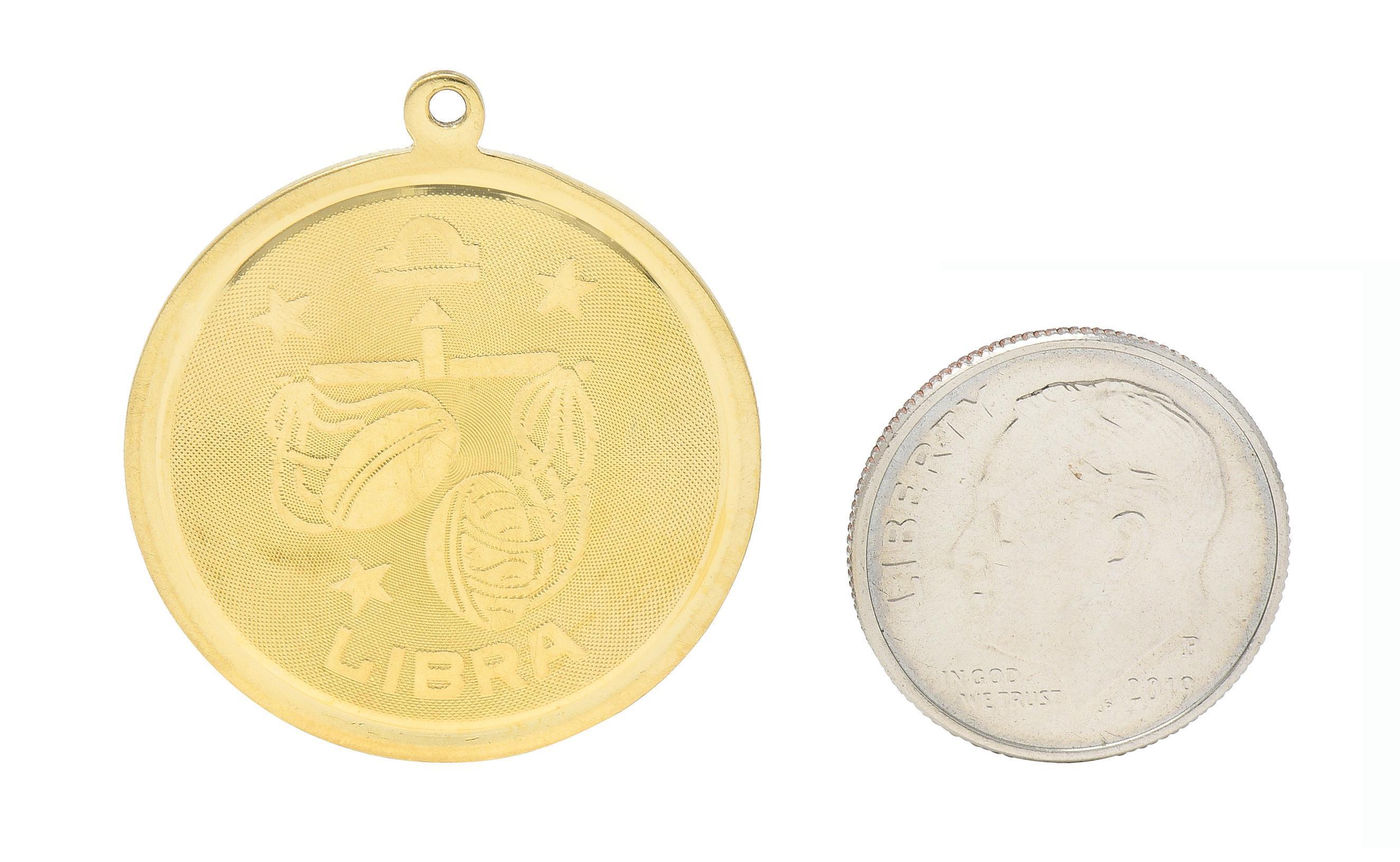 Vintage 14 Karat Yellow Gold Libra Zodiac Medallion Pendant Charm 2