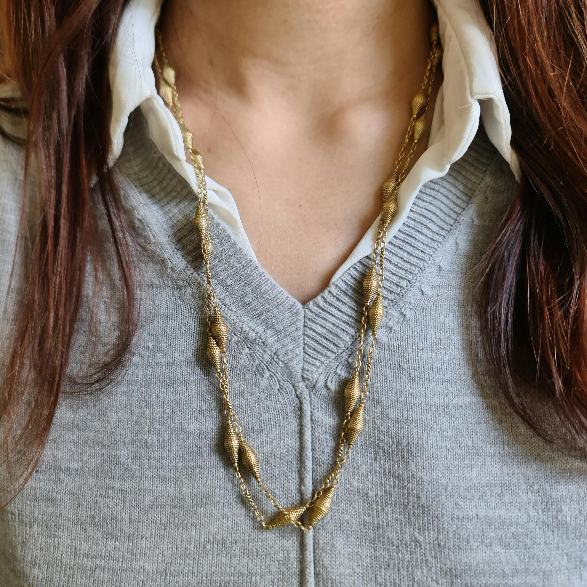 Chaîne longue vintage en or jaune 14 carats Bon état - En vente à London, GB