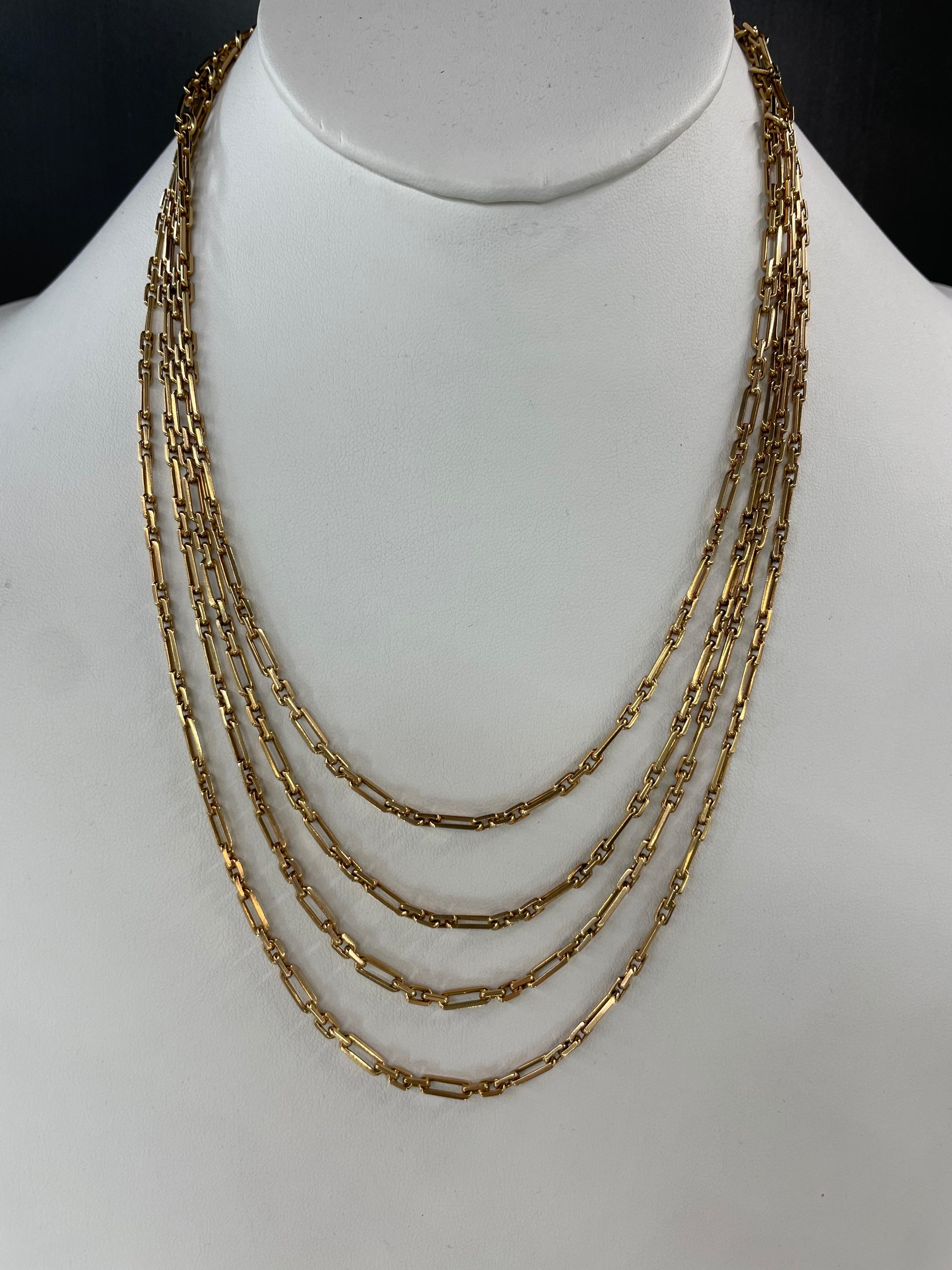 Contemporary Vintage 14 Karat Yellow Gold Multi Strain Link Chain 63 Grams For Sale
