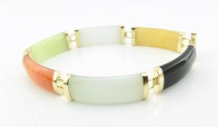 Vintage 14 Karat Yellow Gold Multicolored Jadeite Bracelet #1918