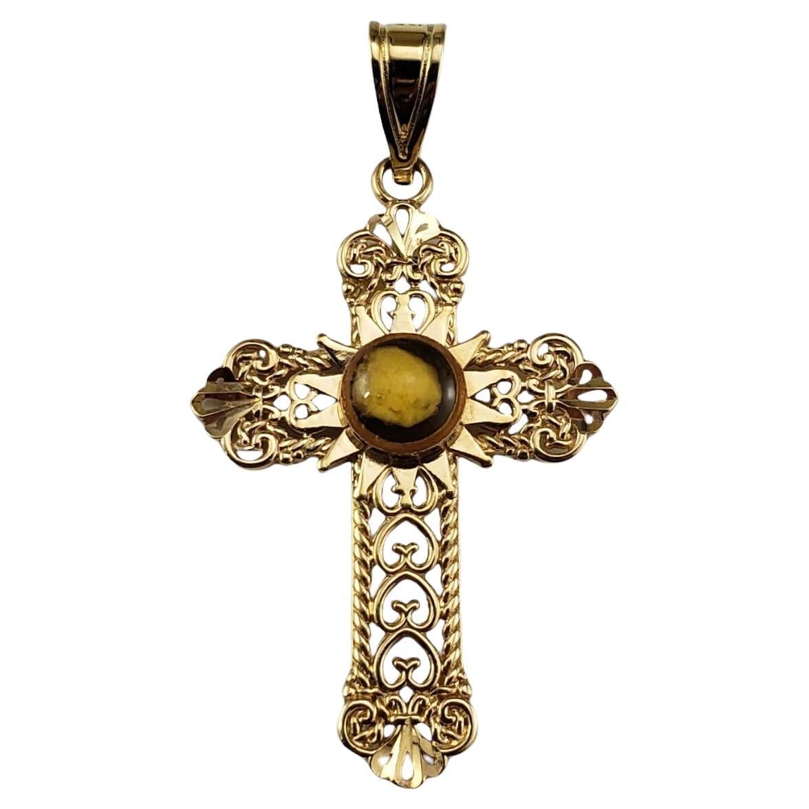Vintage 14 Karat Yellow Gold Nativity Stone Cross Pendant #19174