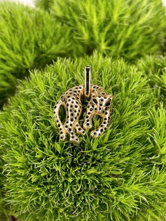 14 Karat Gelbgold Natürlicher schwarzer Spinell-Leoparden-Anhänger