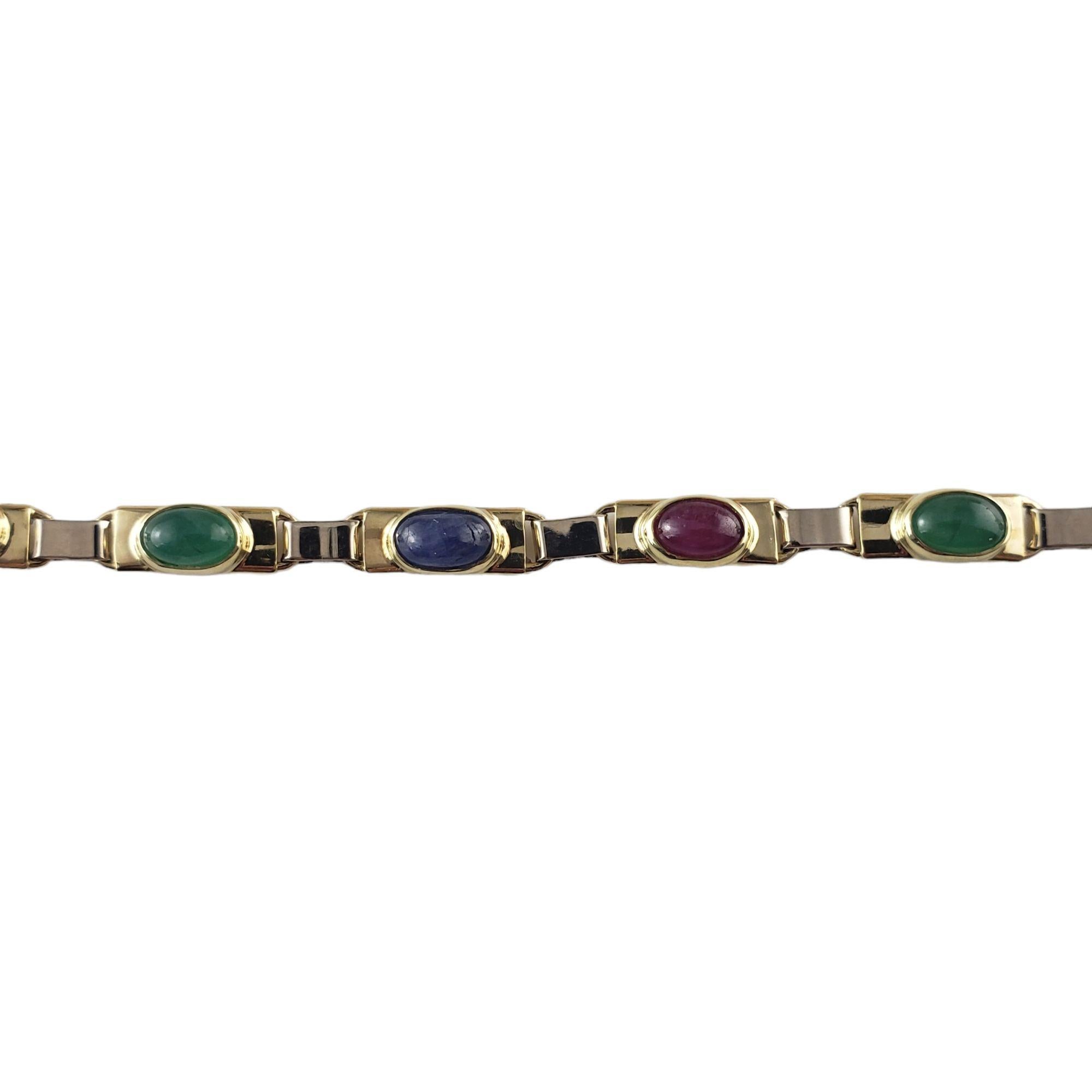Vintage 14 Karat Yellow Gold Natural Cabochon Ruby, Sapphire Emerald Bracelet In Good Condition For Sale In Washington Depot, CT