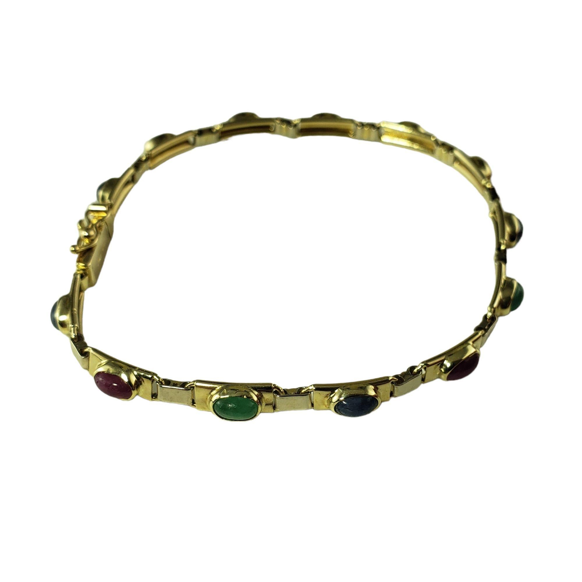 Women's Vintage 14 Karat Yellow Gold Natural Cabochon Ruby, Sapphire Emerald Bracelet For Sale