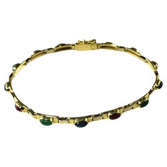 Vintage 14 Karat Yellow Gold Natural Cabochon Ruby, Sapphire Emerald Bracelet