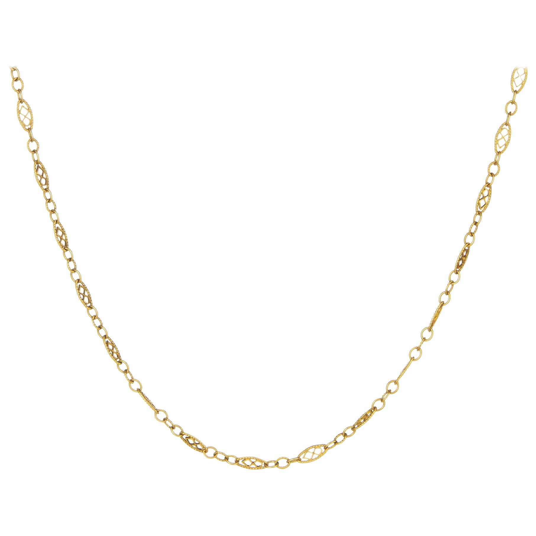 Vintage 14 Karat Yellow Gold Necklace Fancy Oval Link Chain Estate Fine Jewelry