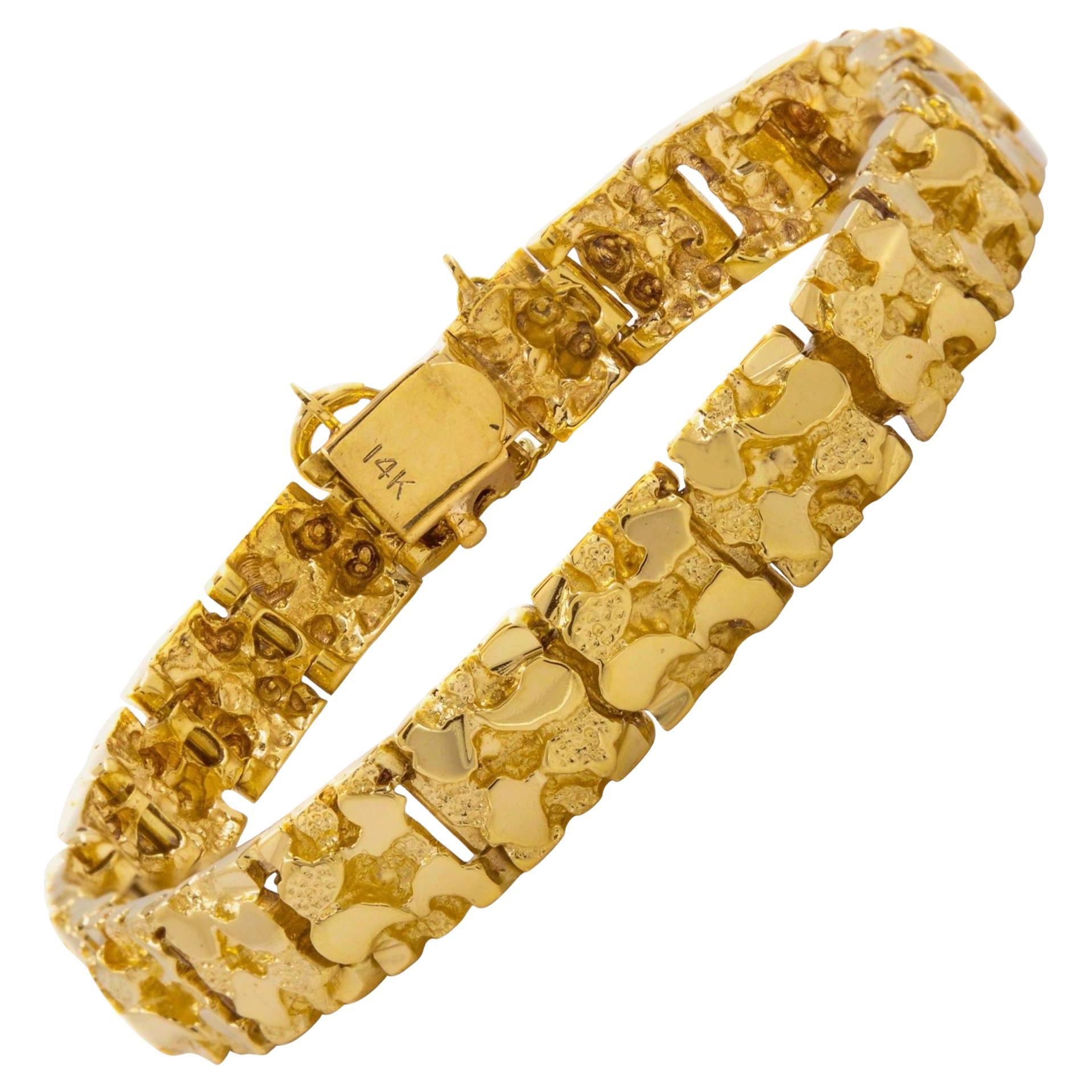 Bracelet « Nugget » vintage en or jaune 14 carats, 31,7 grammes