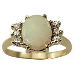 14 Karat Yellow Gold Opal and Diamond Ring 