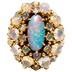 Vintage 14 Karat Yellow Gold Opal Triplet Cabochon Ring