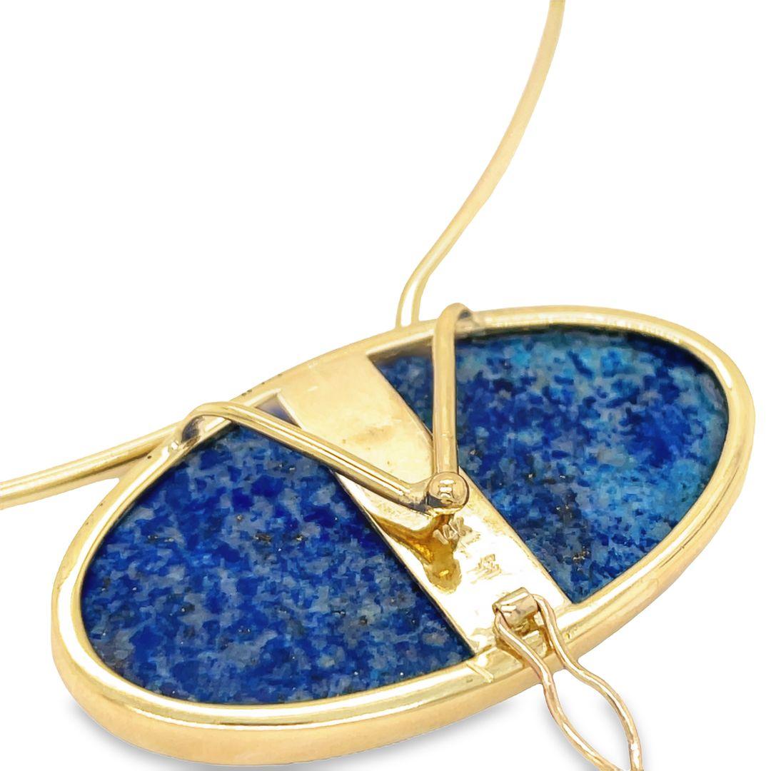 Women's Vintage 14 Karat Yellow Gold Oval Cabochon Lapis Lazuli Wire Collar Necklace For Sale