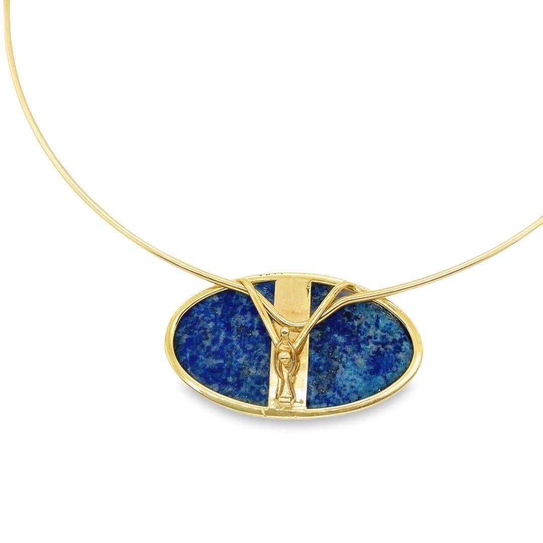 Vintage 14 Karat Yellow Gold Oval Cabochon Lapis Lazuli Wire Collar Necklace For Sale 2
