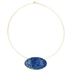 Vintage 14 Karat Yellow Gold Oval Cabochon Lapis Lazuli Wire Collar Necklace