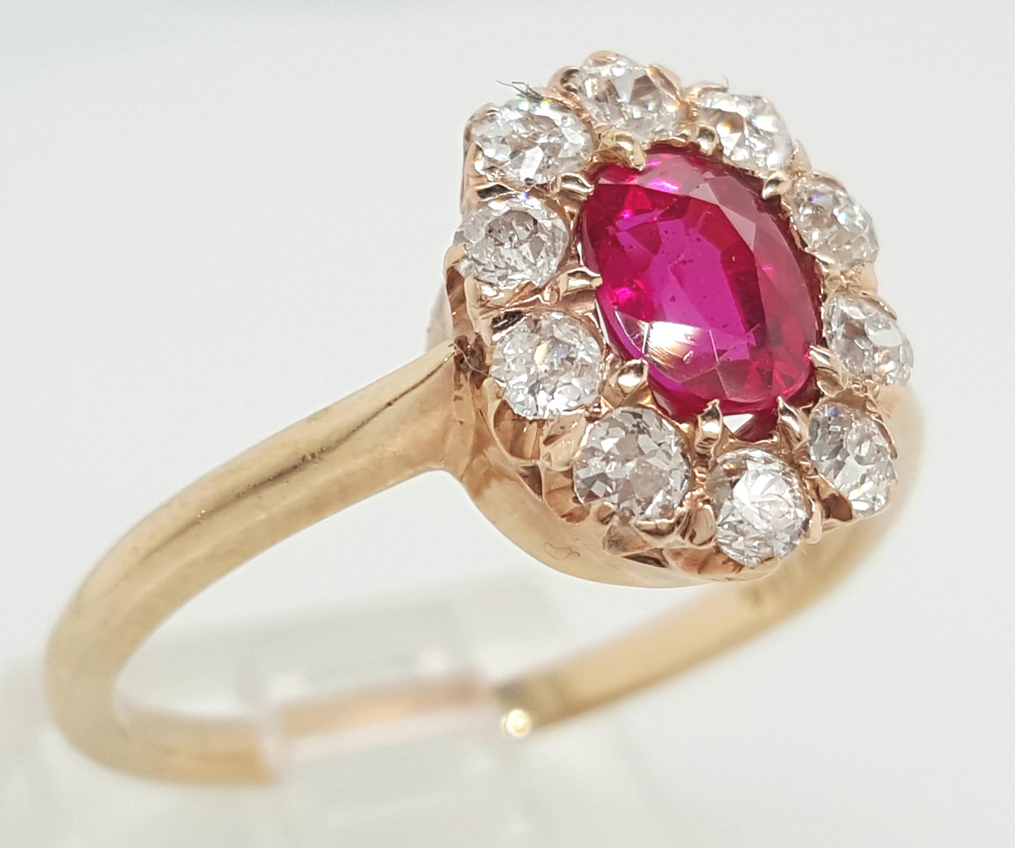 Vintage 14 Karat Yellow Gold Oval Ruby and Diamond Ring 4