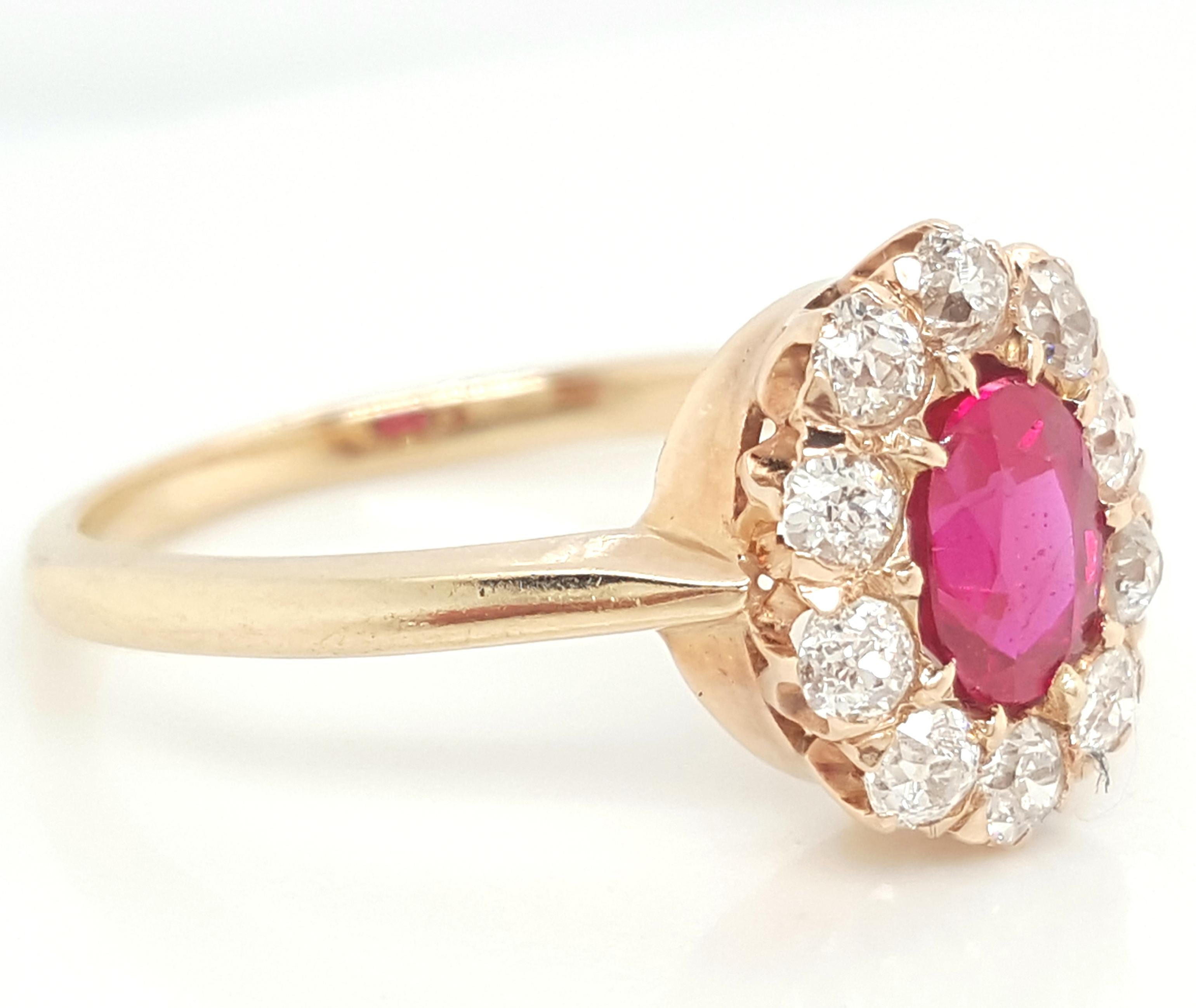Round Cut Vintage 14 Karat Yellow Gold Oval Ruby and Diamond Ring