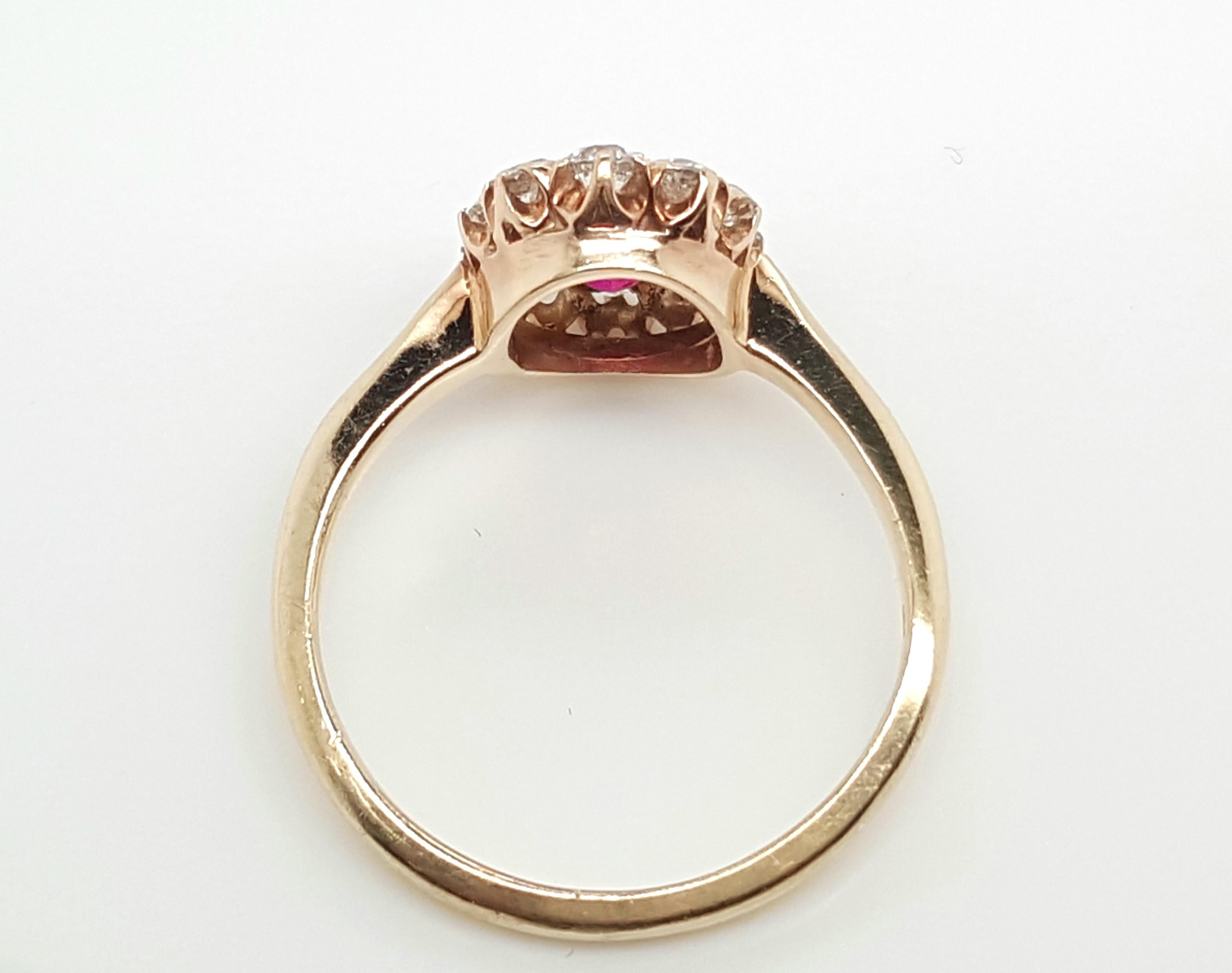 Vintage 14 Karat Yellow Gold Oval Ruby and Diamond Ring In Excellent Condition In Addison, TX