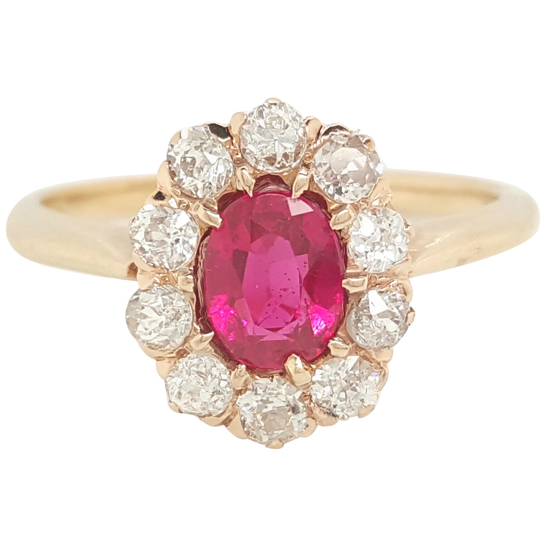Vintage 14 Karat Yellow Gold Oval Ruby and Diamond Ring